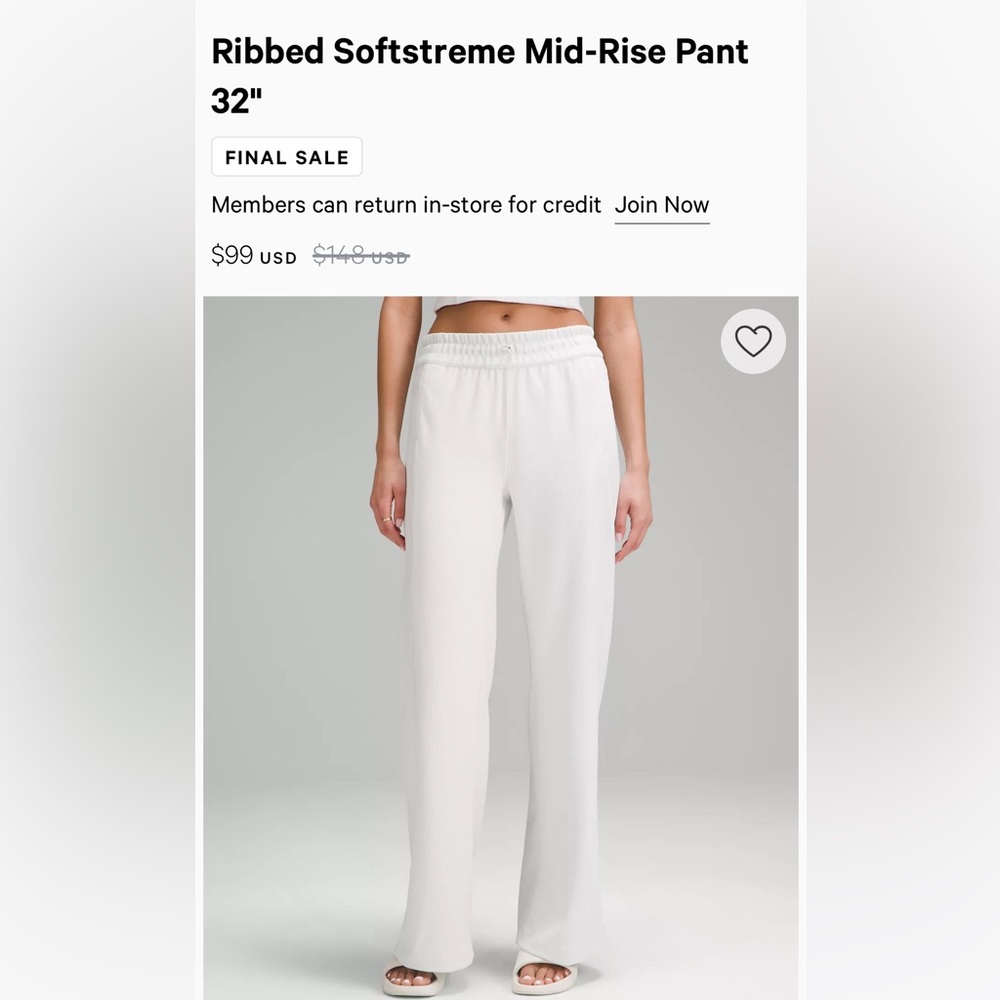 Lululemon Ribbed Softstreme Mid-Rise Pant 32"